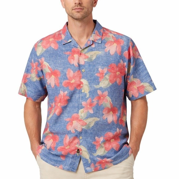 Tommy Bahama Other - Tommy Bahama Shirt Mens Large Blue 100%‎ Linen Floral Hawaiian Origional Fit